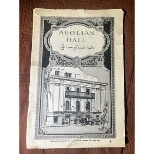 Concert Program for the Aeolian Hall in New York City for 1922-1923 Vintage